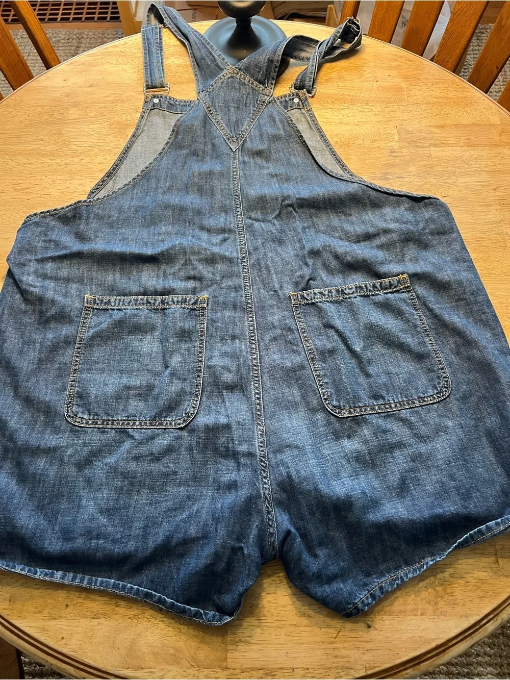 Cotton Linen Mix Dark Blue Denim Overalls Shorts